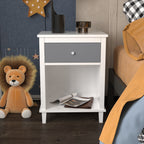 Gray+Silver Handle Wooden Nightstand 26.77''H with One Drawer One Shelf for Kids and Adults, White+Gray Finish MDF - Grand Goldman Shop