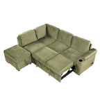 Green Velvet Sleeper Sofa Bed with Storage Ottoman, L Shape Pull Out Couch for Living Room and Bedroom - Grand Goldman Shop