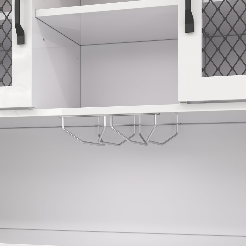 70.9' Kitchen Pantry Storage Cabinet Rustic Buffet Cabinet, Kitchen Hutch Cabinet with LED Outlets Food Pantry Cabinet with Doors and Shelves Wine Rack for Dining Room, White - Grand Goldman Shop