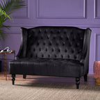 Nurturing Upholstered Loveseat with Wing Back and Diamond Tufting, Black - Grand Goldman Shop