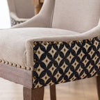 A&A Furniture, Ultra Side Dining Chair, Thickened fabric chairs with neutrally toned solid wood legs, Bronze nail head, Set of 2, Beige and Patterned,SW2207BG - Grand Goldman Shop