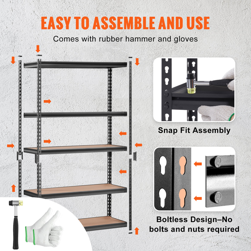 Storage Shelving Unit, 5-Tier Adjustable, 2000 lbs Capacity, Heavy Duty Garage Shelves Metal Organizer Utility Rack, Black, 48' L x 24' W x 72' H for Kitchen Pantry Basement Bathroom Laundry - Grand Goldman Shop
