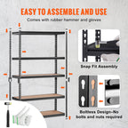 Storage Shelving Unit, 5-Tier Adjustable, 2000 lbs Capacity, Heavy Duty Garage Shelves Metal Organizer Utility Rack, Black, 48' L x 24' W x 72' H for Kitchen Pantry Basement Bathroom Laundry - Grand Goldman Shop