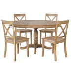 Modern Natural Wood Wash Dining Table Set for 4 with Round Table and Chairs, Solid Wood and MDF - Grand Goldman Shop