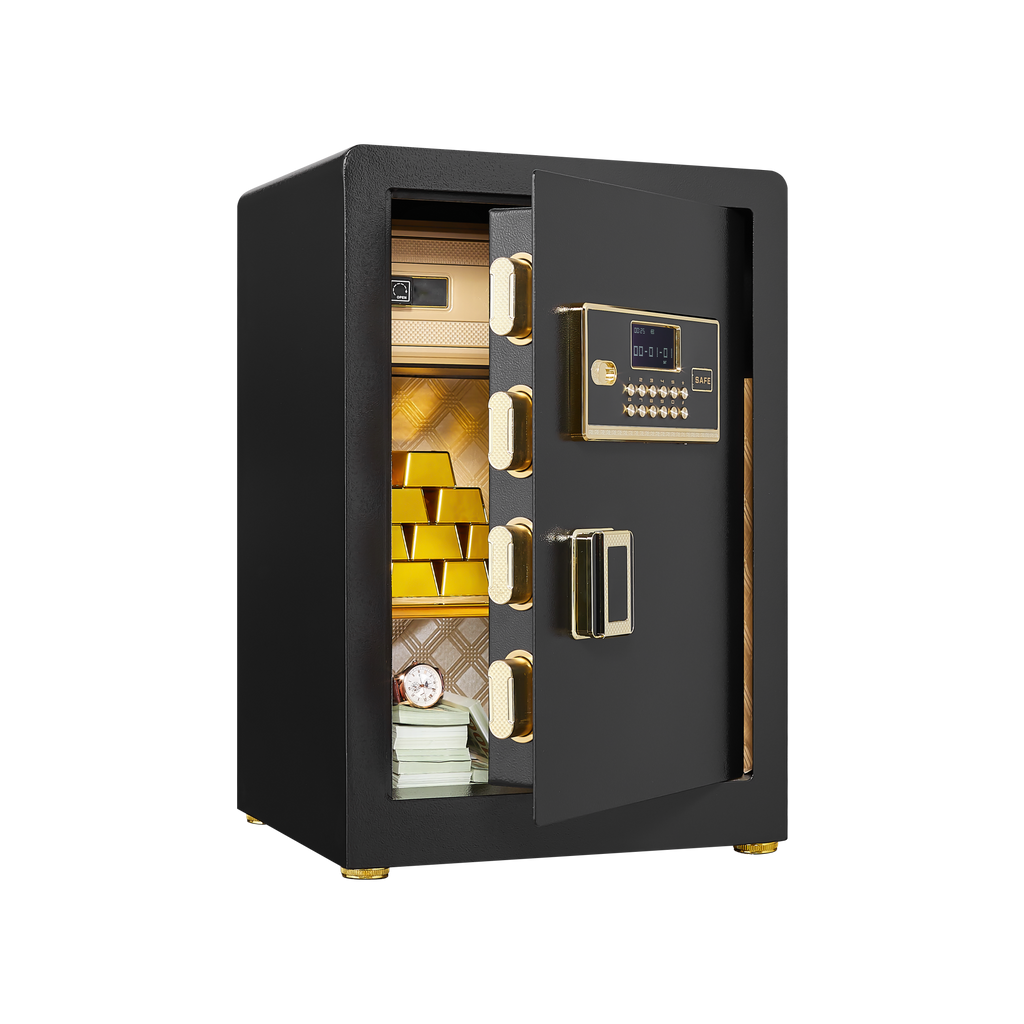 Solid Alloy Steel Digital Safe for Office Hotel Home, Black Metal Security Box with Keypad, Spare Key, LED Light, Mute Mode, 
