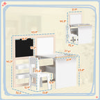 Qaba Kids Table and Chair Set, 3 in 1 Kids Art Table and Chair Set with Storage Shelves, Foldable Blackboard, Whiteboard & Ro