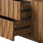 58''Tv Console With Mid Century Unique Spiral Wave Design With Storage Cabinet And 2 Drawers Tv Stand For Living Room, Bedroom, Walnut - Grand Goldman Shop