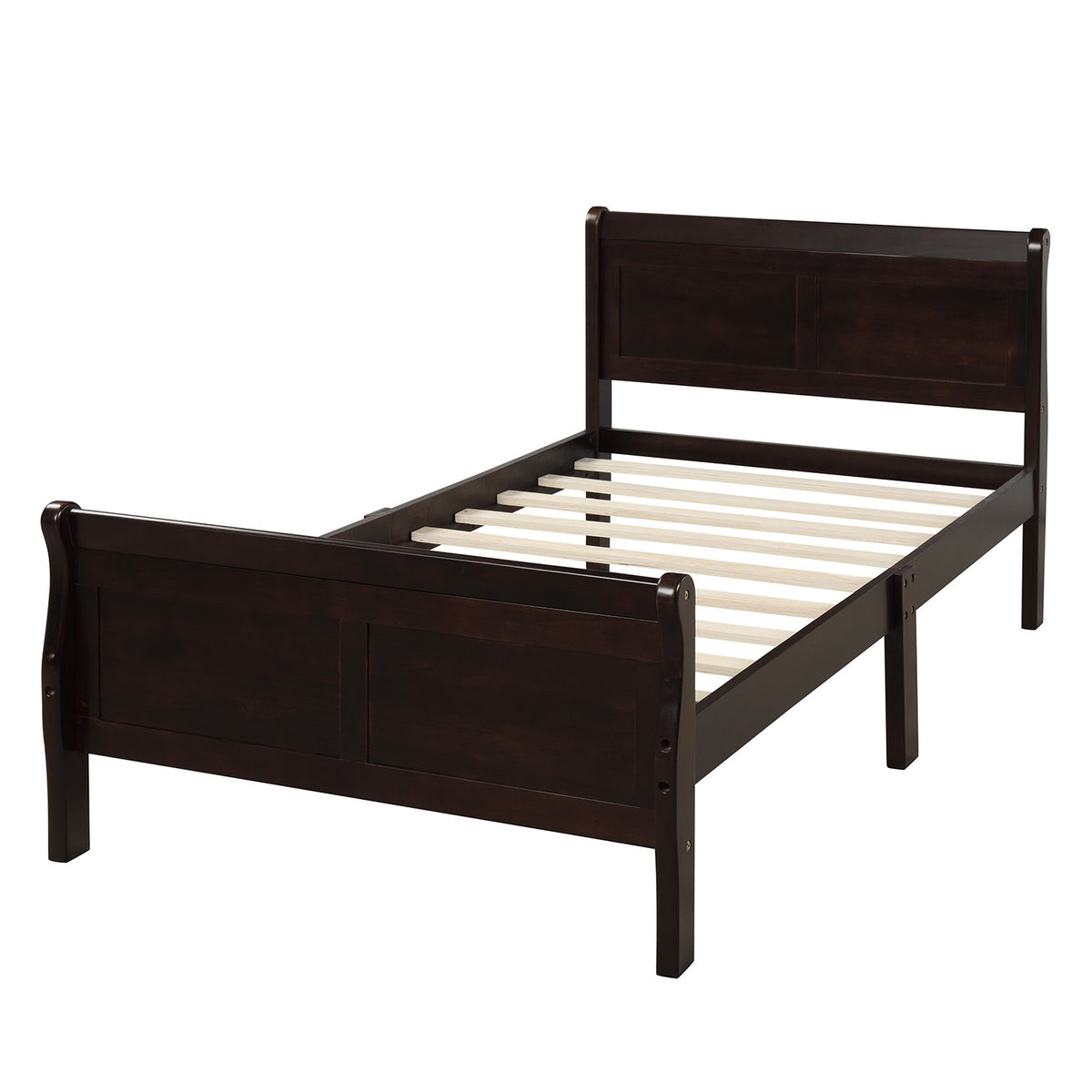 Minimalist Wood Platform Twin Bed Frame with Headboard and Footboard in Espresso - Grand Goldman Shop
