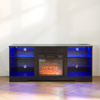 TV Stand Electric Fireplace TV Stand with Glass Shelves, 3D Fireplace TV Stand with LED Lights Wood with USB Charging Outlet Modern Television Table Center for TV up to 32-62' Black 58''W*15.4''D*24.6 - Grand Goldman Shop
