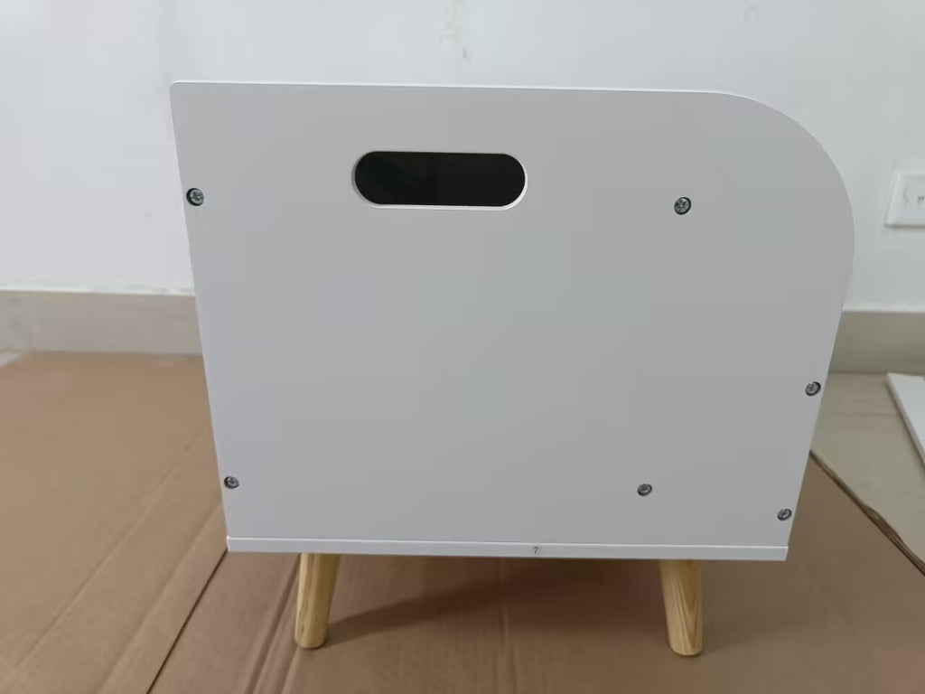 Wooden Toy Box with Front Bookshelf, Flip-Top Lid, Safety Hinge for Kids Room Organization in White, Solid Wood & MDF Constru