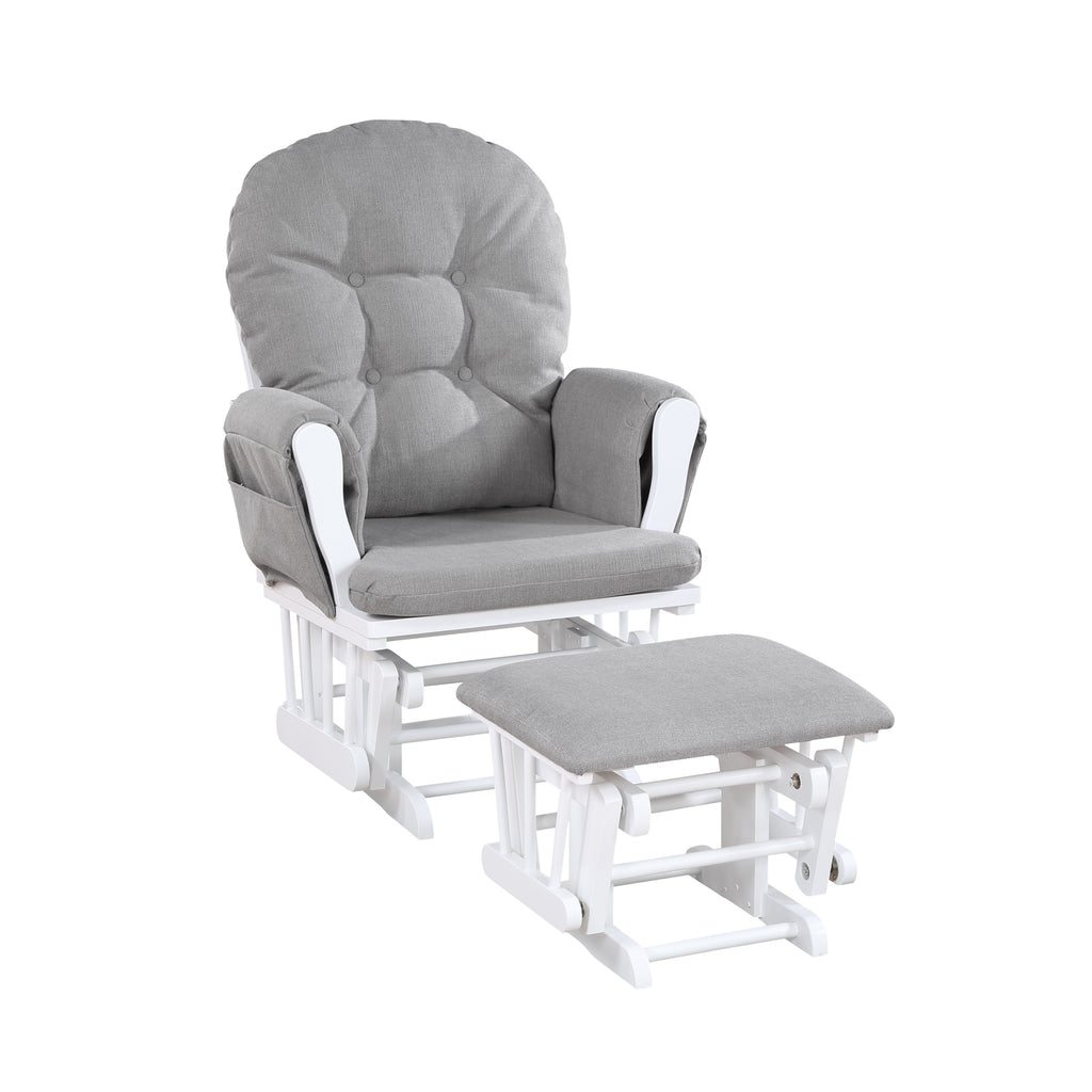 Mason Glider and Ottoman White Wood and Oyster Fabric - Grand Goldman Shop