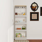 Behind The Door 69' Tall Bookcase with 4 Shelves and 5 hooks,  Space-Saving Narrow storage cabinet for Living Room, Children's Room, Study Room, Kitchen, Corridor-Antique White - Grand Goldman Shop