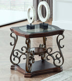 End table,  Glass table top, MDF W/marble paper middle shelf, powder coat finish metal legs. (26.3'Lx26.3'Wx24'H) - Grand Goldman Shop