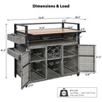 K&K 52.8'W Wicker Outdoor Grill Cart with Extended Plastic Wood Table Top, Rolling Kitchen Island on Wheels with Storage Cabinet, for Patio Backyard Garden Poolside, Double Handle Design, Grey - Grand Goldman Shop