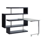 Buck II Clear Glass, Chrome & Black High Gloss Finish Writing Desk W/Bookshelf | Premium Home Decor - Grand Goldman