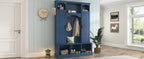 ON-TREND Modern All-in-One Hall Tree with Adjustable Shelves, Classic Arched Farmhouse Storage Bench with Dual Side Cabinets, Elegant Entryway Organizer with 7 Hooks for Mudroom, Hallway, Blue - Grand Goldman Shop