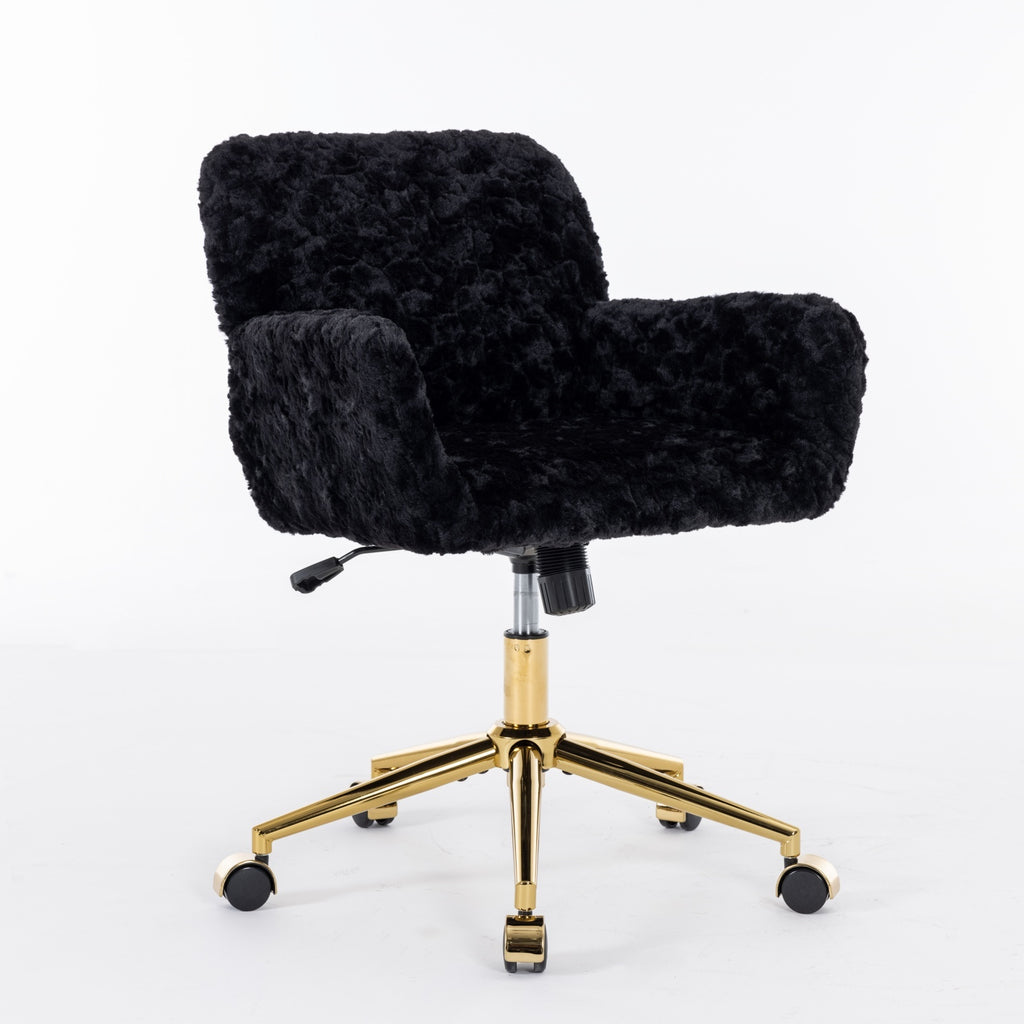 Stylish A&A Furniture Office Chair,Artificial rabbit hair Home Office Chair with Golden Metal Base,Adjustable Desk Chair Swiv