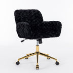 Stylish A&A Furniture Office Chair,Artificial rabbit hair Home Office Chair with Golden Metal Base,Adjustable Desk Chair Swiv