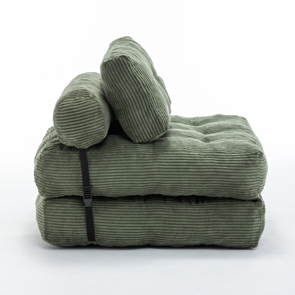 Folding Sofa Bed, Convertible Sleeper Chair with Pillow Foldable Mattress with Back Support, Portable Fold Out Chair Bed Comfy Floor Sofa Lounge for Living Room Bedroom, Green, Single - Grand Goldman Shop