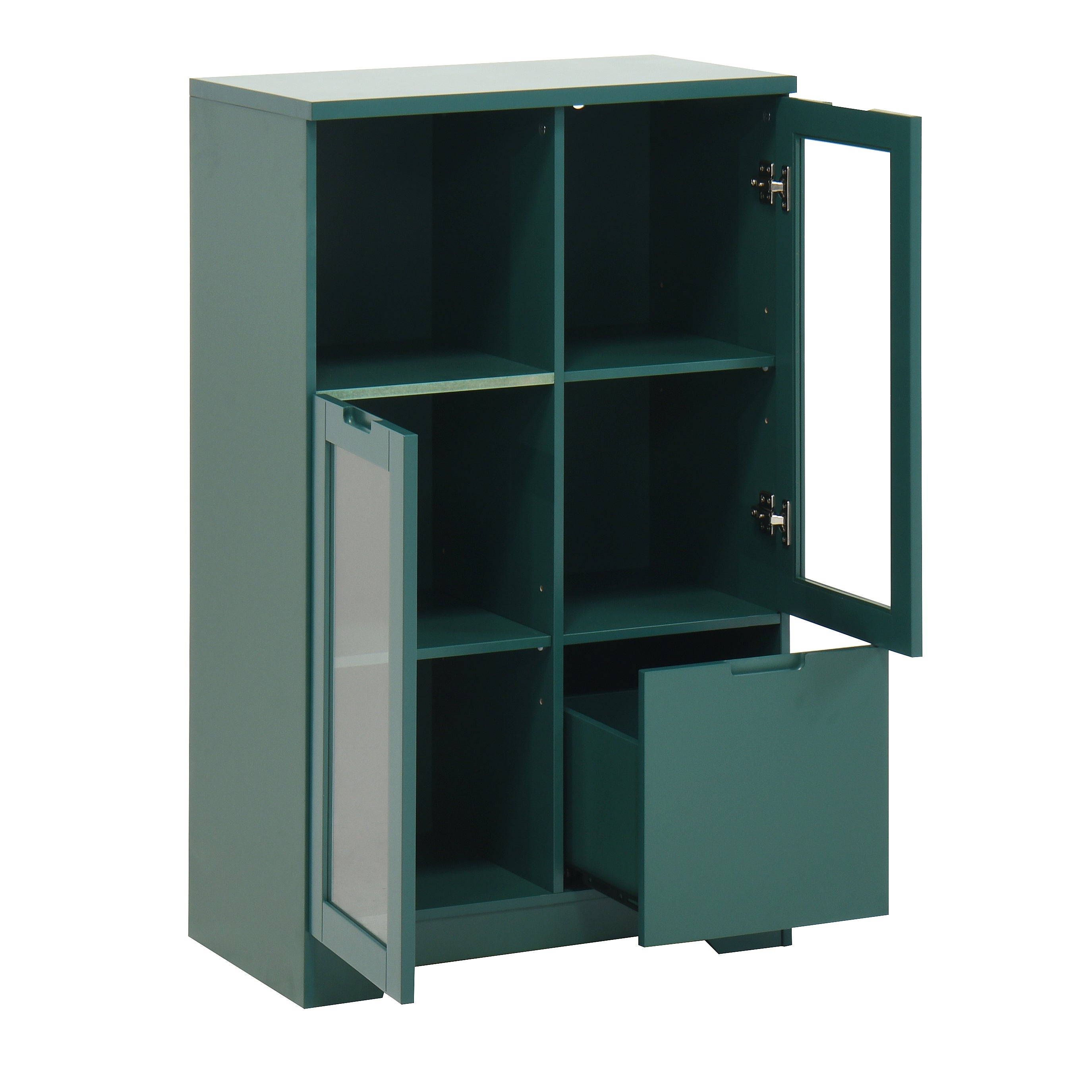 Modern MDF Painted Cabinet with Glass Doors and Drawer, Green, Bedroom Living Room Storage - Grand Goldman Shop