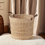 Water Hyacinth Woven Round Multi Use 16' Storage Basket - Natural Brown - Grand Goldman Shop