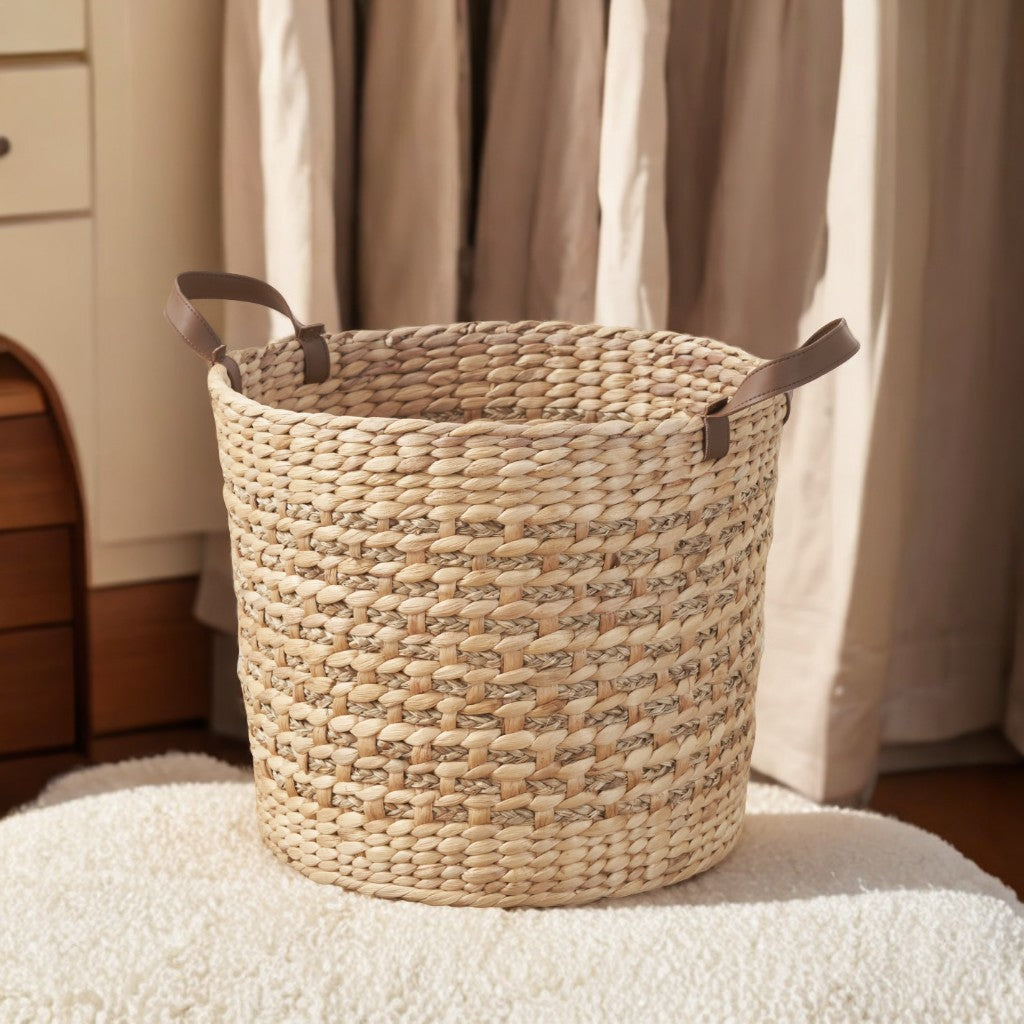 Water Hyacinth Woven Round Multi Use 16' Storage Basket - Natural Brown - Grand Goldman Shop