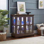 LED Curio Display Cabinet,Antique Display Cabinet with Adjustable Shelves,Retro Design Quality Showcase with Lattice Doors Elegant Bookcase and Storage Cabinet for Home Decor and Organization CHE - Grand Goldman Shop