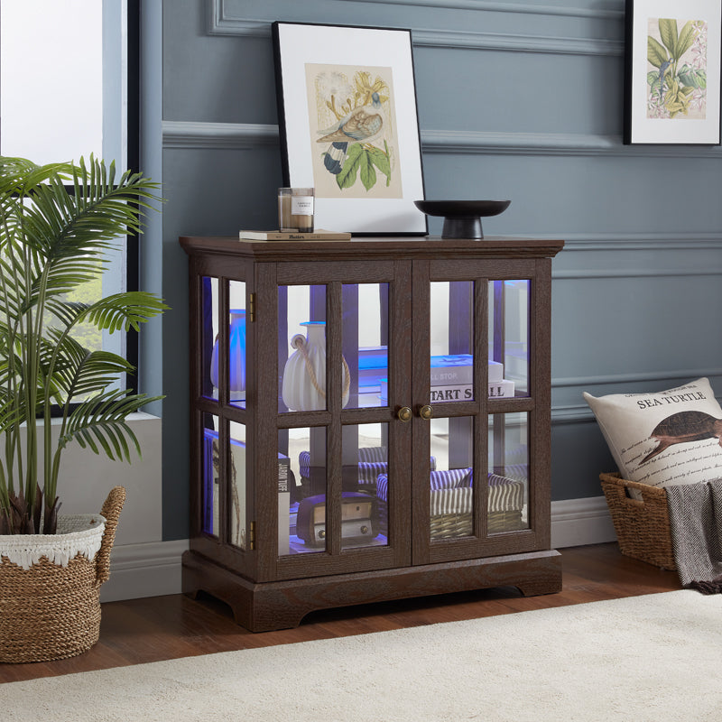 LED Curio Display Cabinet,Antique Display Cabinet with Adjustable Shelves,Retro Design Quality Showcase with Lattice Doors Elegant Bookcase and Storage Cabinet for Home Decor and Organization CHE - Grand Goldman Shop
