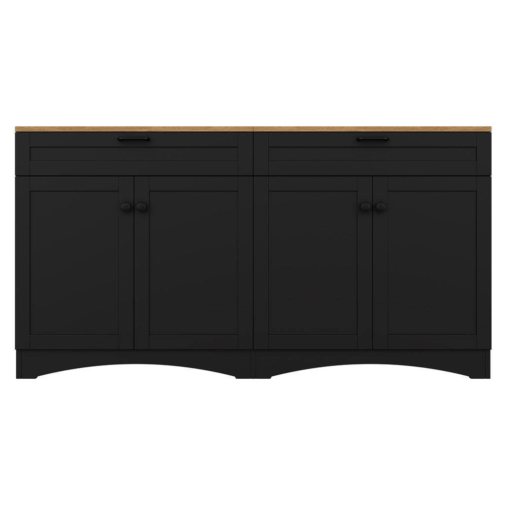 ON-TREND Farmhouse TV Stand with 2 Drawers for TVs Up to 70', Versatile Wood Grain Sideboard with Adjustable Shelves, Mid-Century Buffet Cabinet with Rustic Handles for Living Room/Bedroom, Black - Grand Goldman Shop
