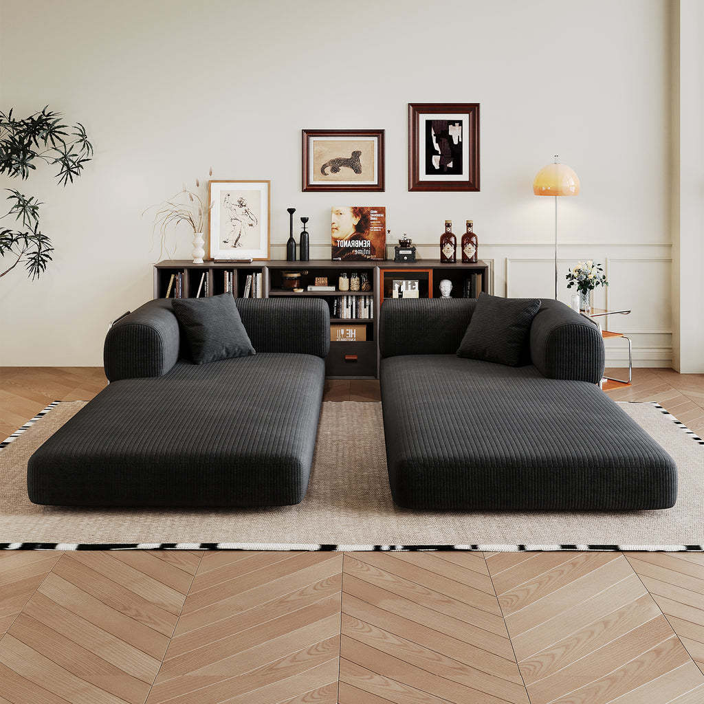 78.8' Compression Sofa,Convertible Floor Sofa Bed-with Pillow Back Support Armrest,Comfy Futon Couch Sleeper Bed,Loveseats Boneless Modular Sectional Sofa,Corduroy fabric,for Living Room,Bedroom,Black - Grand Goldman Shop