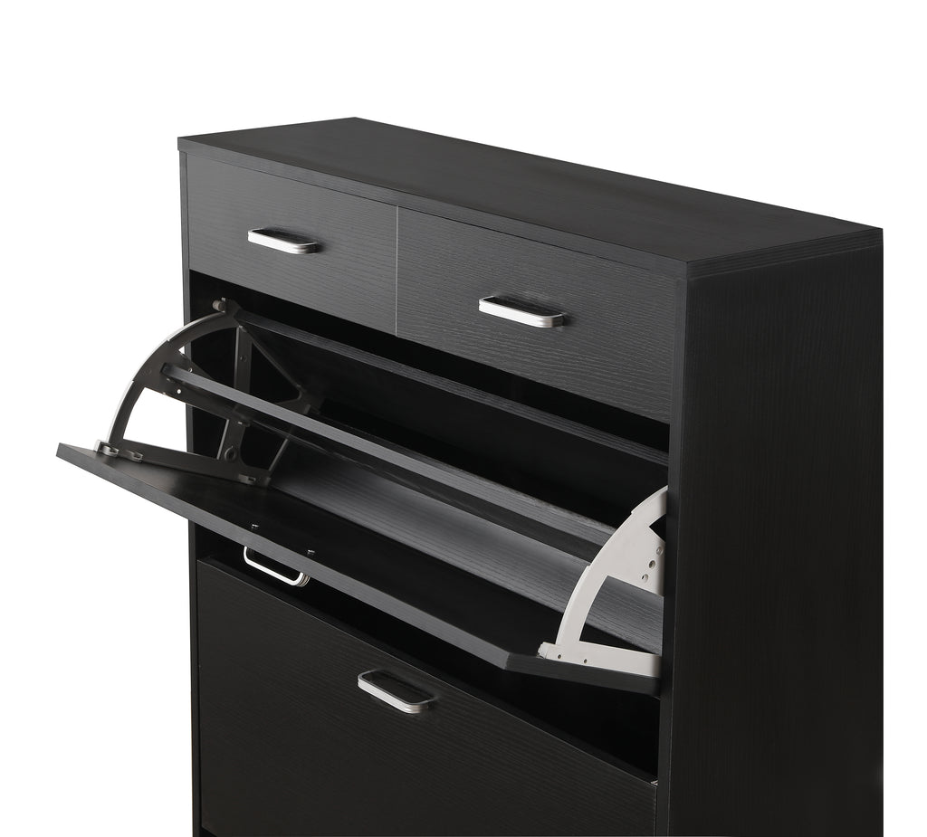 Large size Shoe Cabinet,Free Standing Tipping Bucket Shoe Rack Organizer with 2 Flip Drawers&2 Drawer,Modern Tipping Bucket for Entryway,Hallway,Bedroom-black - Grand Goldman Shop