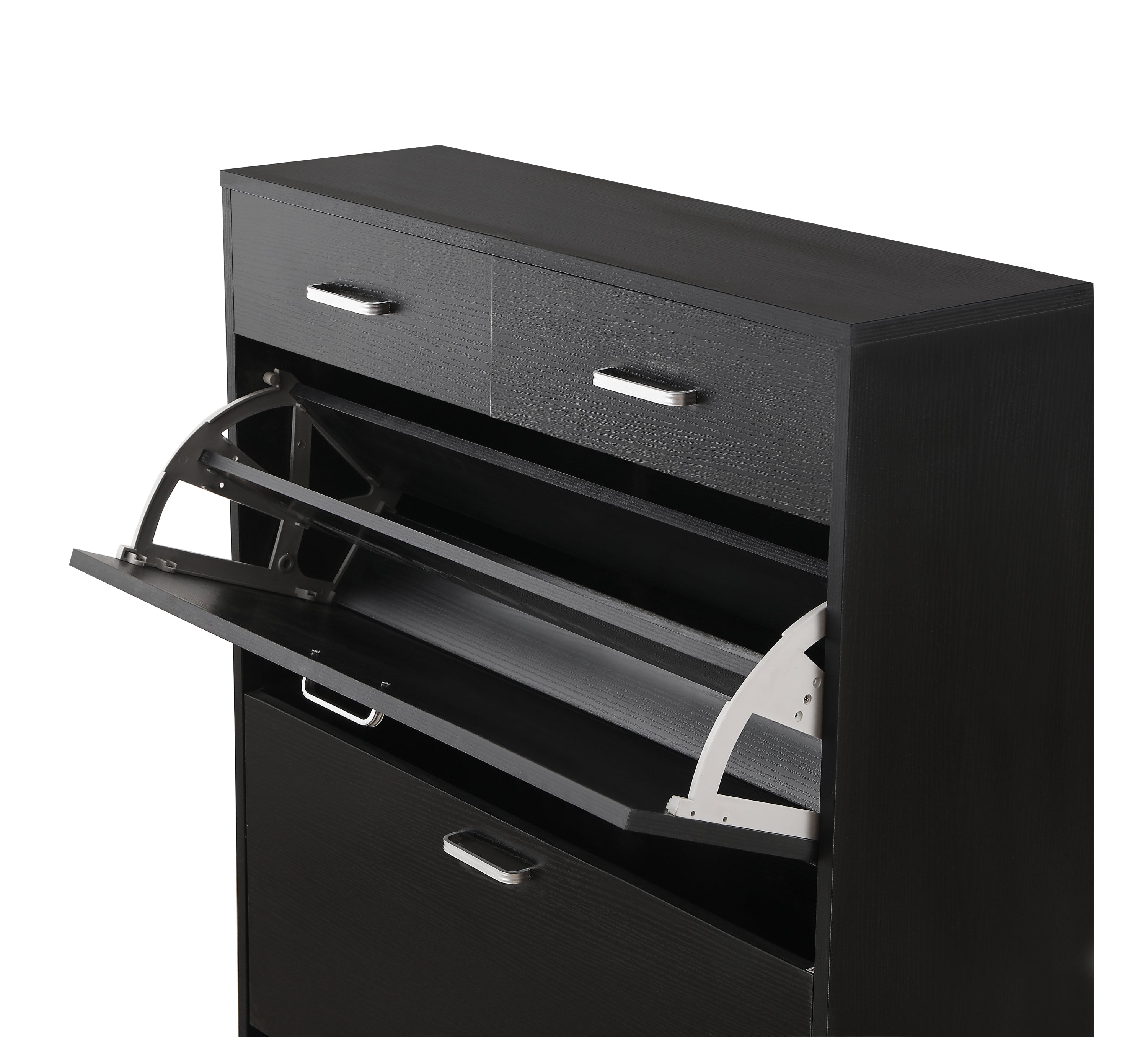 Large size Shoe Cabinet,Free Standing Tipping Bucket Shoe Rack Organizer with 2 Flip Drawers&2 Drawer,Modern Tipping Bucket for Entryway,Hallway,Bedroom-black - Grand Goldman Shop