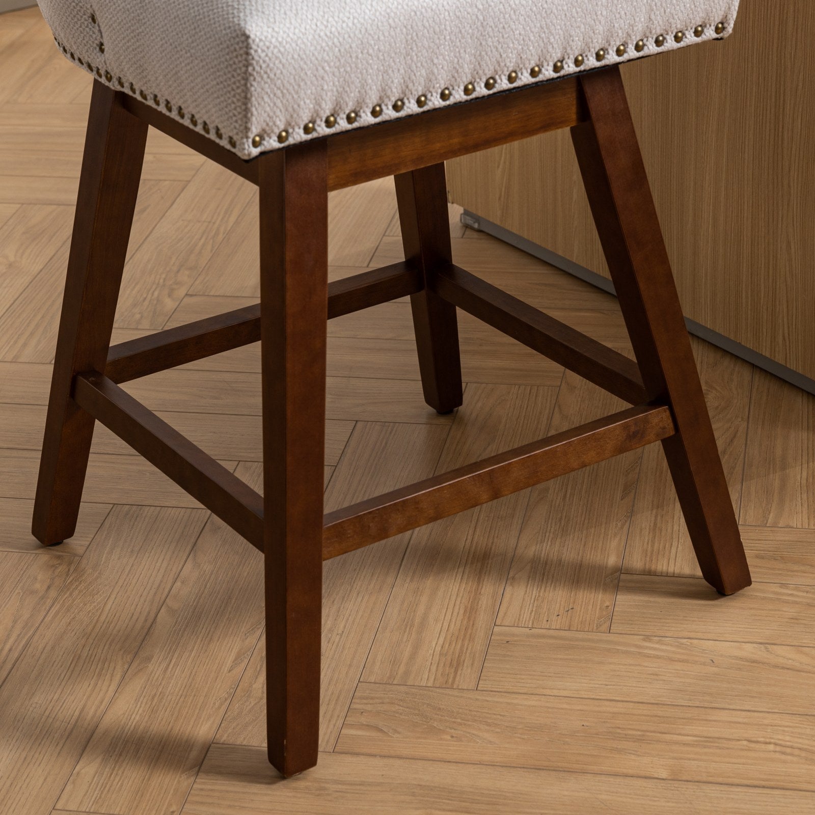 Ivory Upholstered Counter Height Swivel Barstools Set of 2, 26'' H Seat, Fabric and Rubber Wood - Grand Goldman Shop