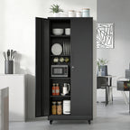 71'H Metal Garage Storage Cabinet with Wheels and Lock, Heavy Duty Rolling Metal Cabinet, 4 Adjustable Shelves (180lb Each), 