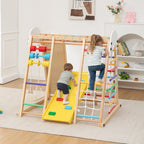9-in-1 Foldable Kids Climbing Frame & Slide, Wooden Toddler Playground with Swing, Monkey Bars, Climbing Rock, Abacus Game – 
