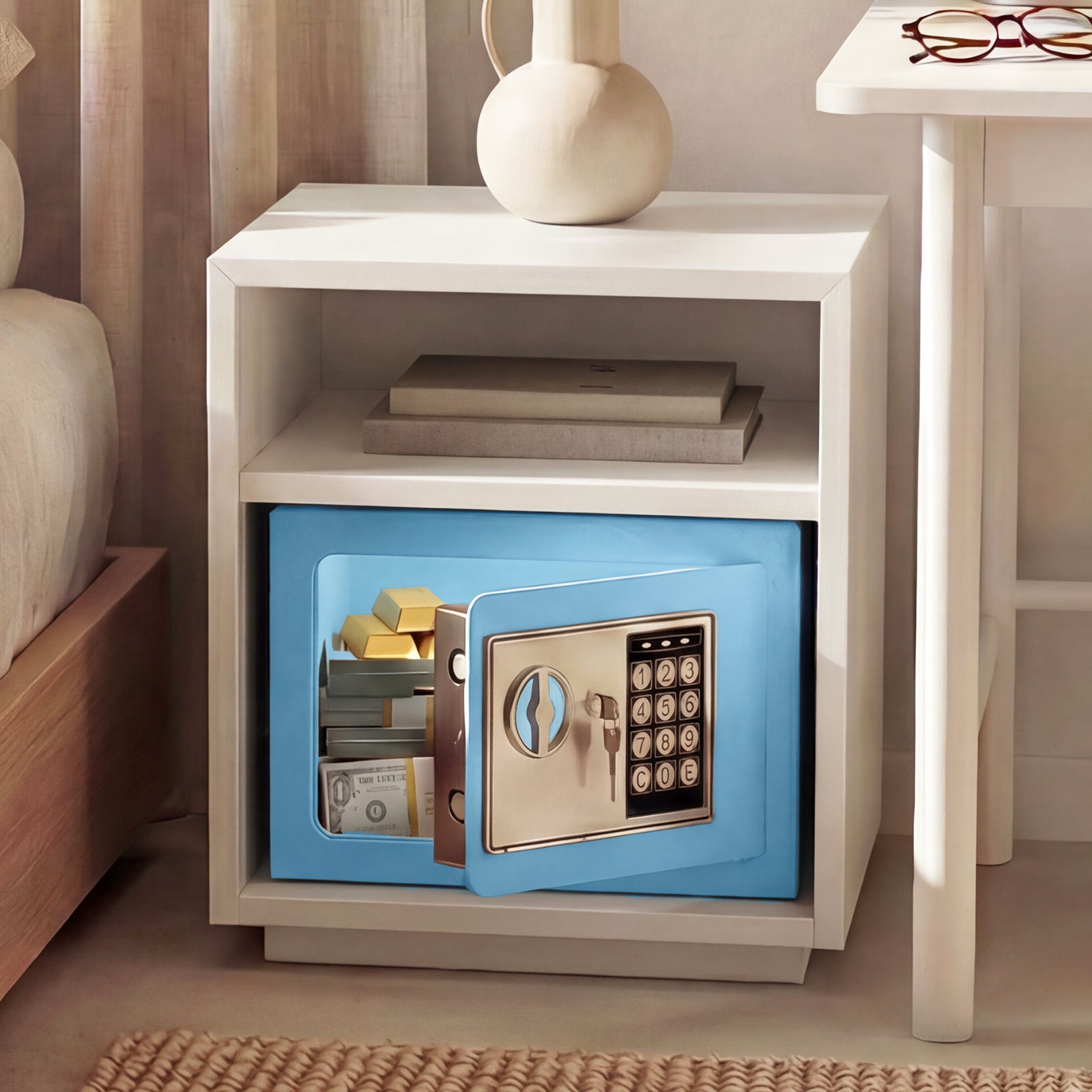 Secure Safe With Key And Password Money Home Safe, 0.23 Cubic Feet Small Safe, Mini Storage Cabinet, Suitable For Home Use, C