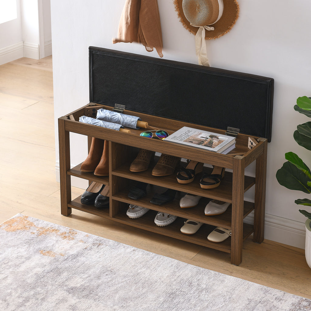 A height-adjustable long shoe-changing bench,made of natural rubberwood,comes with a comfortable seat,concealed storage space and large storage compartments. features natural wood grain.Brown - Grand Goldman Shop