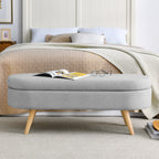 Ottoman Oval Storage Bench with Rubber Wood Legs, Grey Linen, 43.5'x16'x16' - Grand Goldman Shop