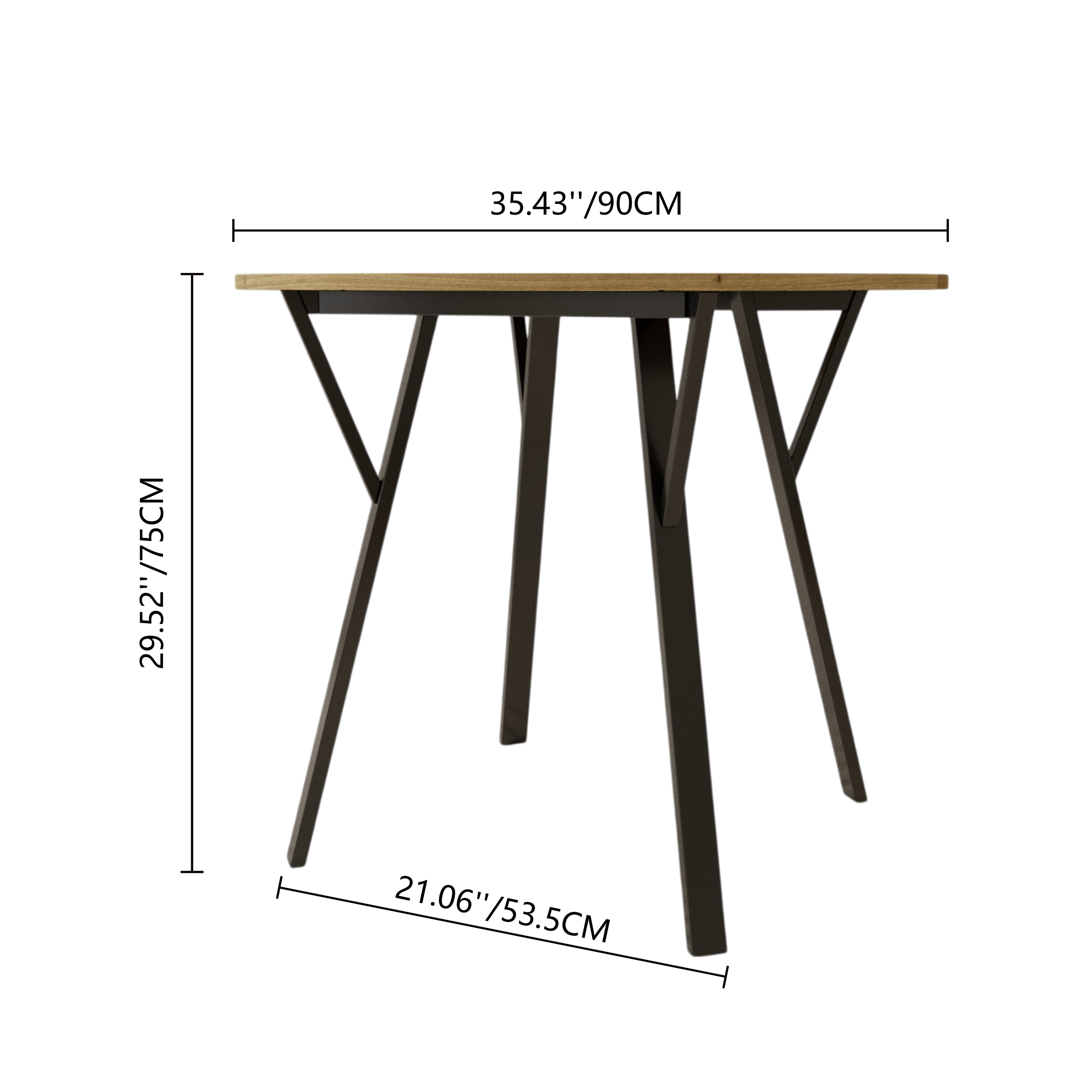 Modern Round Dining Table, Rustic Brown MDF Top with Black Metal Legs, 35.43 Inch Diameter for 2-4 People - Grand Goldman Shop