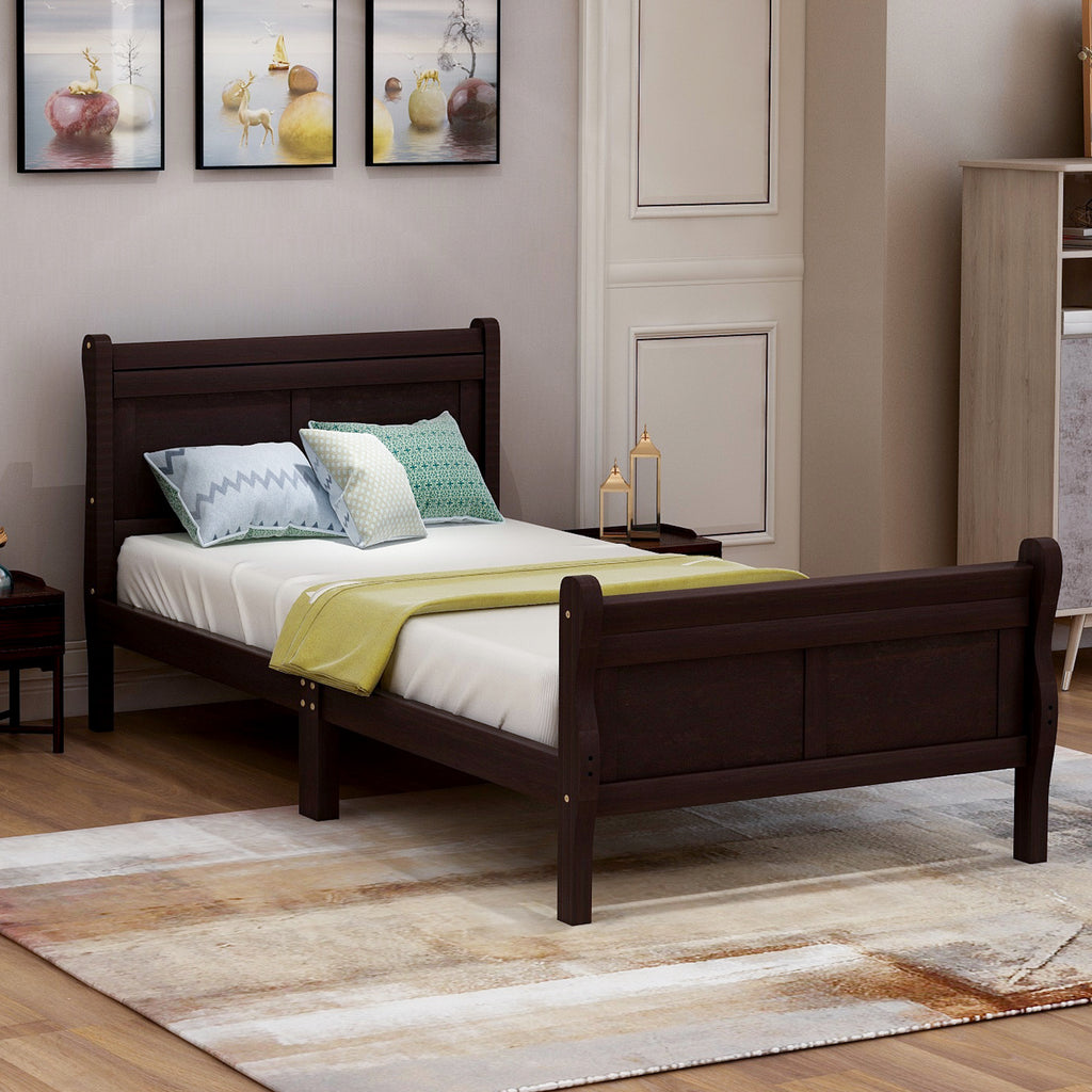 Minimalist Wood Platform Twin Bed Frame with Headboard and Footboard in Espresso - Grand Goldman Shop