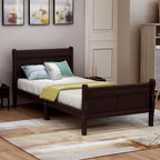 Minimalist Wood Platform Twin Bed Frame with Headboard and Footboard in Espresso - Grand Goldman Shop