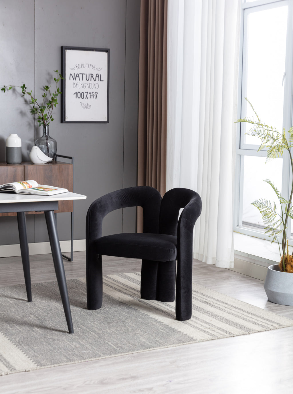 Contemporary Designed Velvet Fabric Upholstered Accent/Dining Chair /Barrel Side Chairs Kitchen Armchair for Living Room set of 2 (Black Velvet) - Grand Goldman Shop
