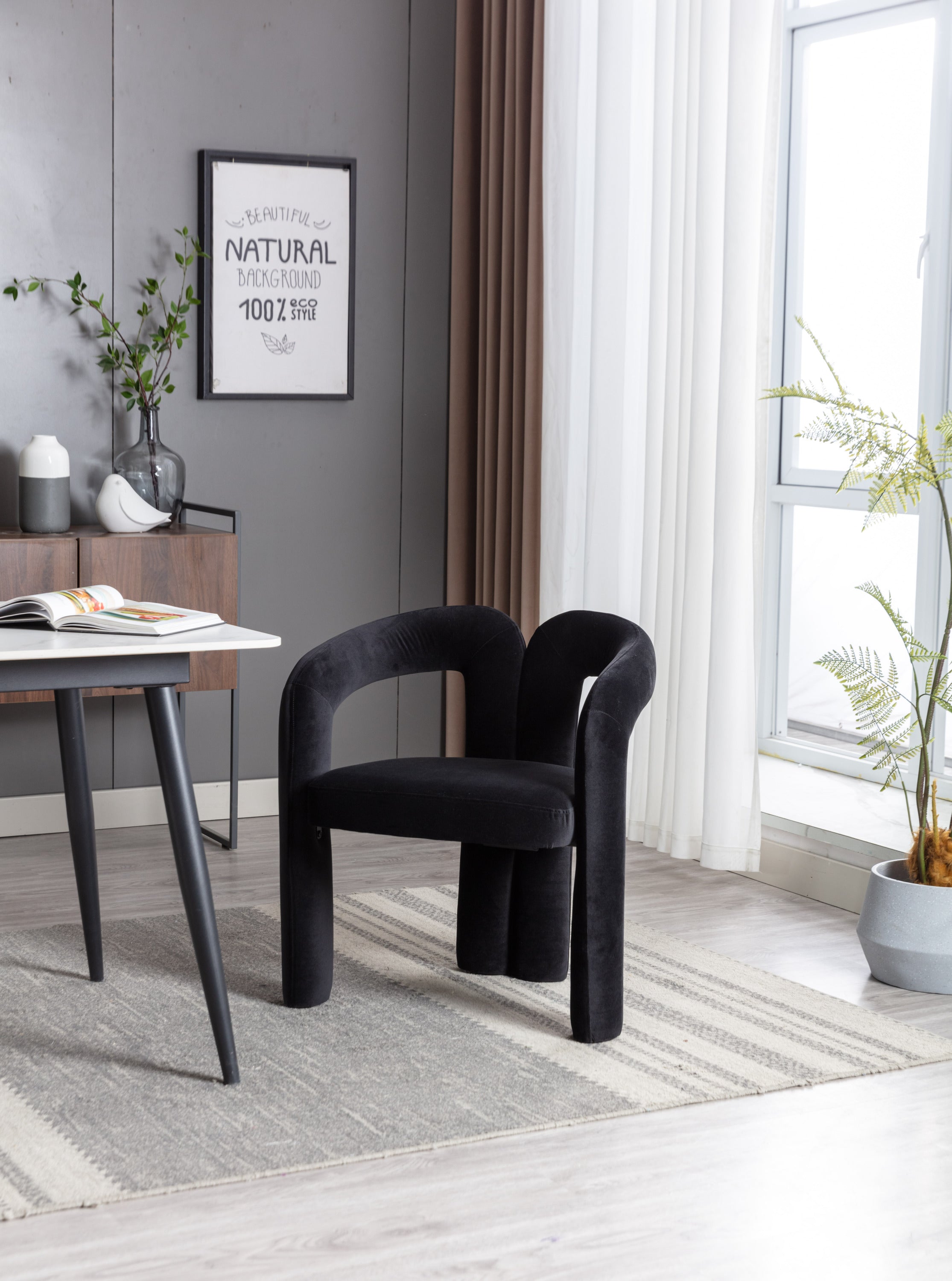 Contemporary Designed Velvet Fabric Upholstered Accent/Dining Chair /Barrel Side Chairs Kitchen Armchair for Living Room set of 2 (Black Velvet) - Grand Goldman Shop