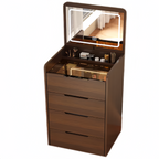 (60cm) 3 in 1 Vanity Desk with Plip Top Mirror, Small Make Up Vanity Set with Visible Glass Desktop, Compact Makeup Vanity with 3 Drawers, Dressing Table for Bedroom (Walnut Color) - Grand Goldman Shop