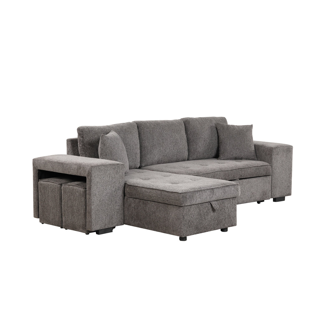 104.5' Modern L-Shape 3 Seat Reversible Sectional Couch, Pull Out Sleeper Sofa with Storage Chaise and 2 Stools for Living Room Furniture Set,Knox Charcoal (old sku:SG000431AAA) - Grand Goldman Shop