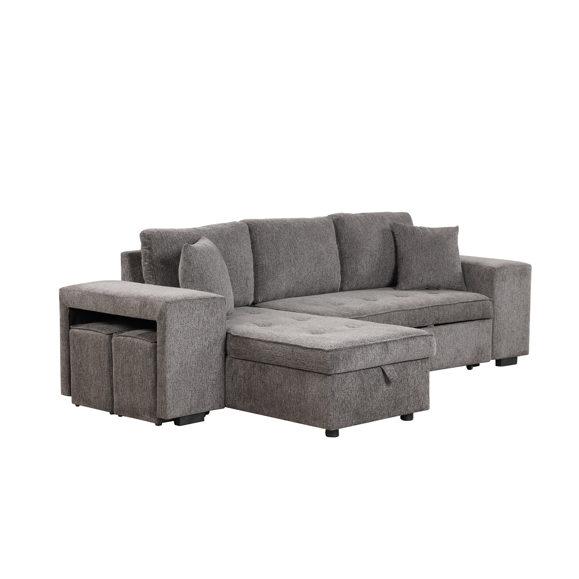 104.5' Modern L-Shape 3 Seat Reversible Sectional Couch, Pull Out Sleeper Sofa with Storage Chaise and 2 Stools for Living Room Furniture Set,Knox Charcoal (old sku:SG000431AAA) - Grand Goldman Shop
