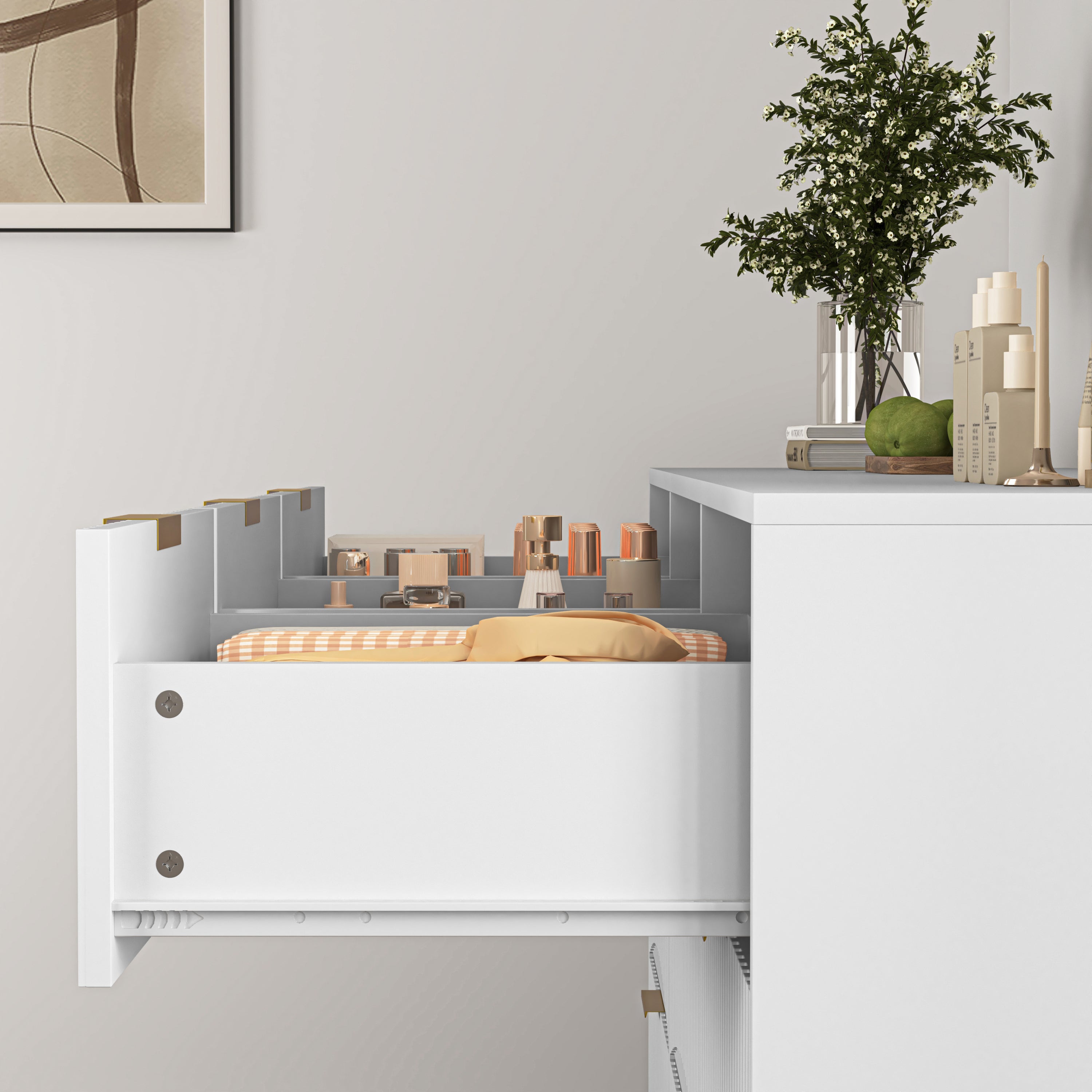 White 9 Drawer Dresser, 63' Large Deep Chest of Drawers, Wooden Dresser Storage Cabinet with 9 Drawers for Bedroom, Long Dressers for Living Room, Hallway, Drawer panel with wavy patterns - Grand Goldman Shop