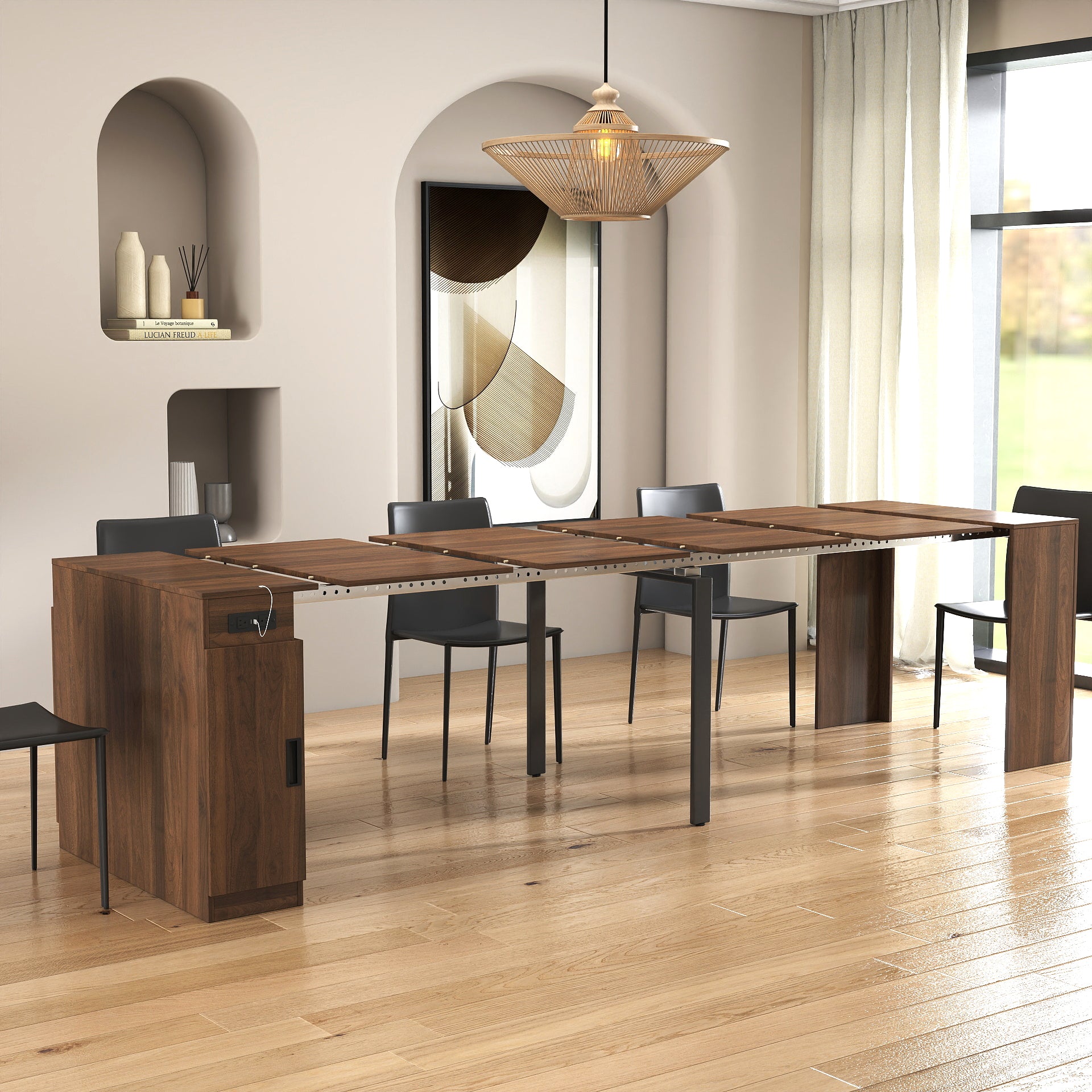 Modern Multifunctional Extendable Dining Table with Outlet, Space Saving Expanding Table with Storage for Party, Weddings, Meetings, Celebrations - Grand Goldman Shop