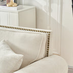 Modern 2-Seater Sofa with Rolled Arms, Tufted Upholstery, Wood Legs, Nailhead Trim, Beige Fabric, 63' - Grand Goldman Shop