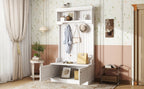 Hall Tree with Storage Shoe Bench for Entryway and Hallway, 4-in-1 Design Coat Racks with Hooks for Living Room, White - Grand Goldman Shop